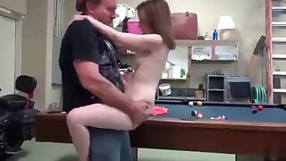 Father fucks his daughter on the pool table